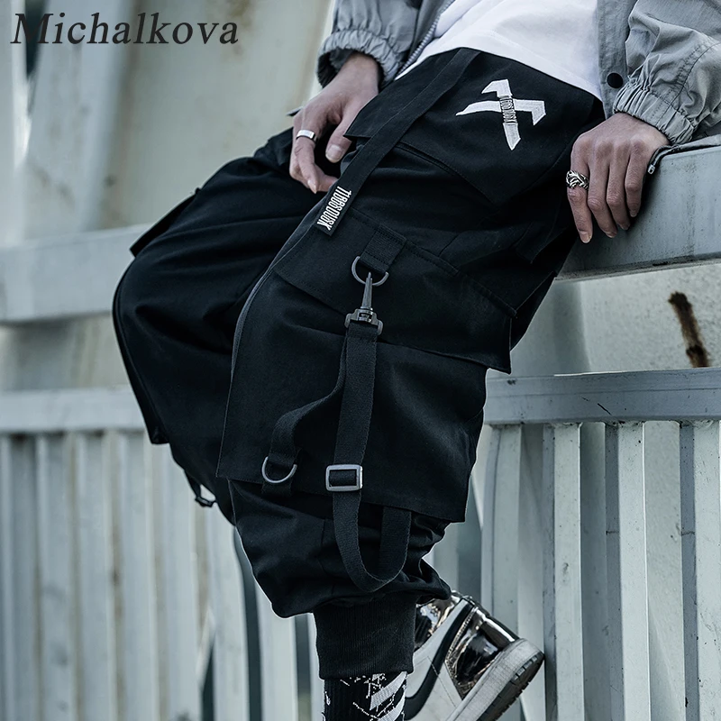 

michalkova Paratrooper Japanese military Male Black Joggers Mens hip hop Pockets Ankel Cargo Pants Men Streetwear Pants Casual