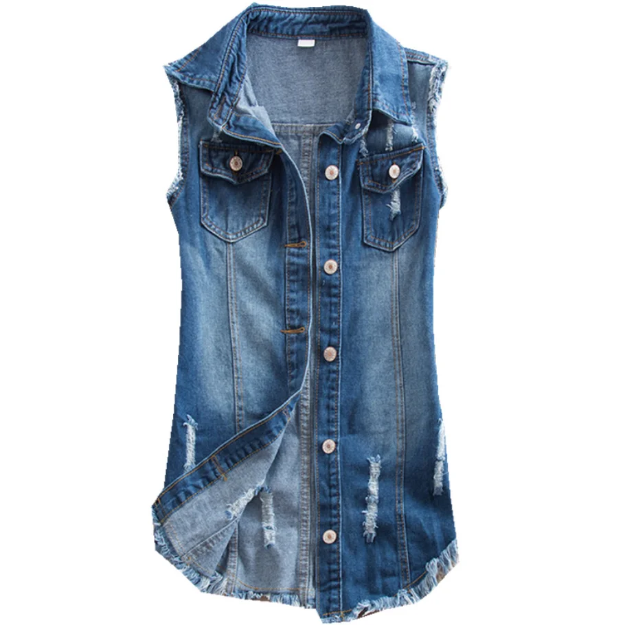 plus size 3XL!summer sleeveless medium long denim vest female fashion slim vest outerwear women