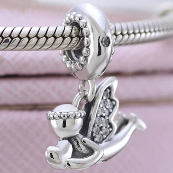 

New S925 Sterling Silver Love Of Angel Crystal Hanging Charms CZ Pendant Beads Fit Original Pandora Bracelet DIY Jewelry Making