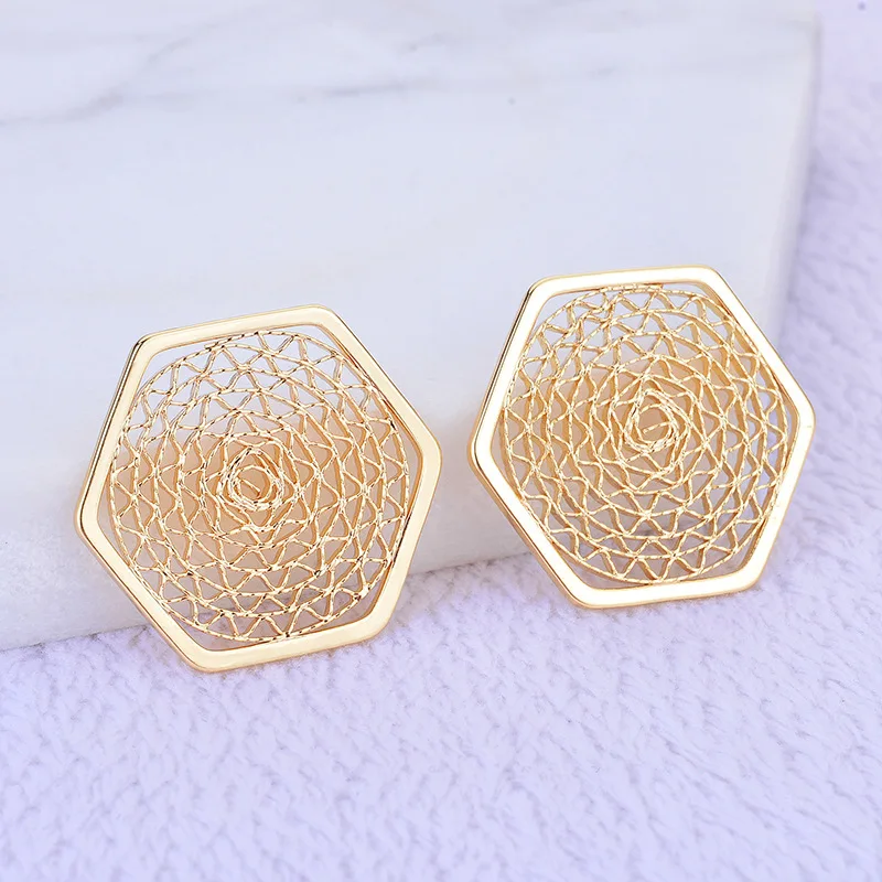 

(293) 6PCS 20MM 24K Gold Color Plated Brass Hollow Hexagon Charms Pendants High Quality DIY Jewelry Making Findings Accessories