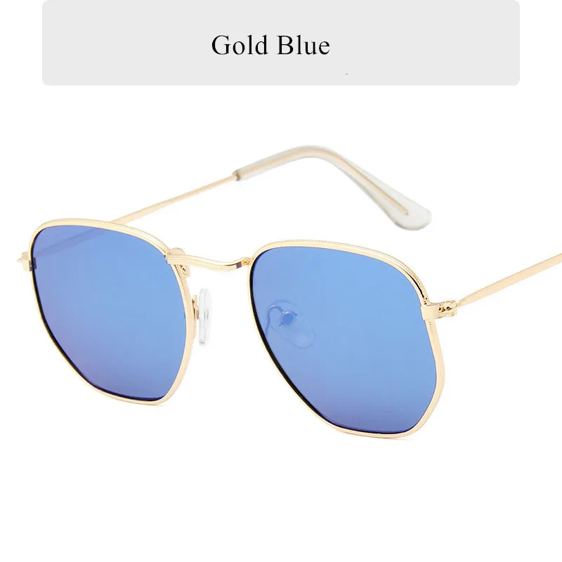 KUJUNY, Новое поступление, солнцезащитные очки, Ретро стиль, классика, полигон, солнцезащитные очки для женщин, маленький стиль, очки для женщин, металлические солнцезащитные очки - Цвет линз: Gold Blue