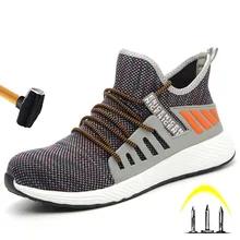 Сталь носок Для мужчин на открытом воздухе противоскользящие, из дышащей ткани защитная Рабочая обувь сапоги проколов Industrial& Строительная защитная обувь