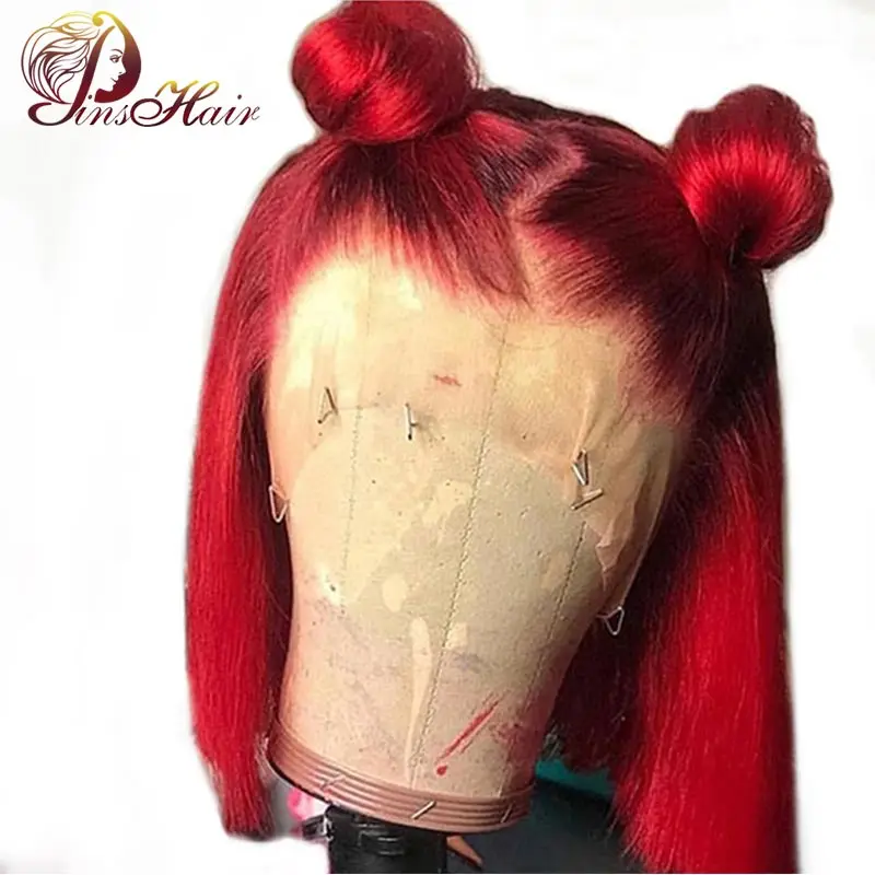 

Peruvian Red Bob Human Hair Wigs Wigs Pre-Colored 350 Short Bob 13*4 Lace Front Wigs Pinshair Nonremy Hair Pre-Plucked Hairline