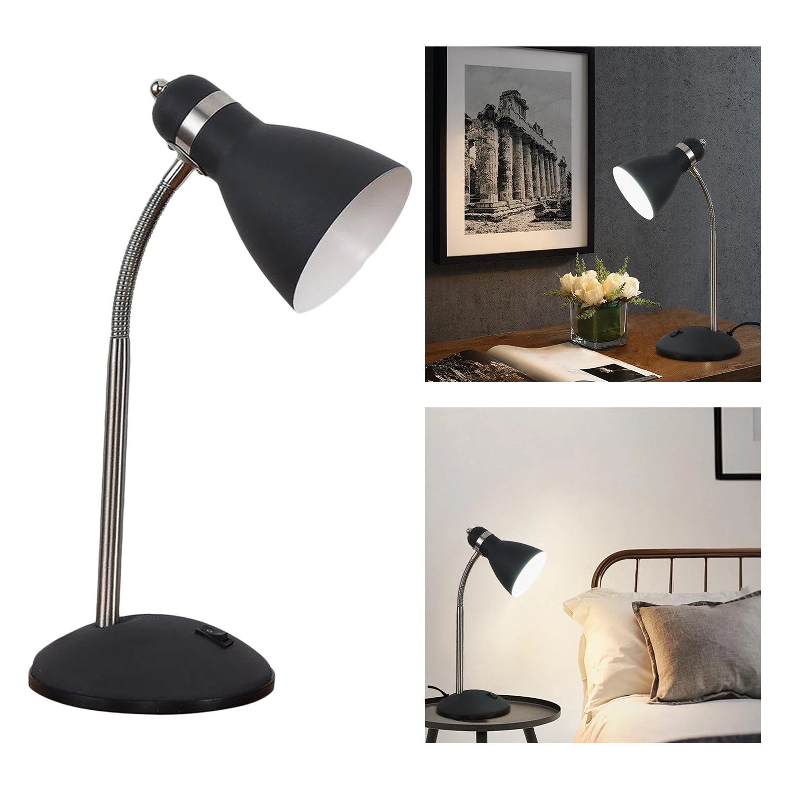Metal Adjustable Gooseneck LED Table Lamp Study Room Bedroom Eye-Caring