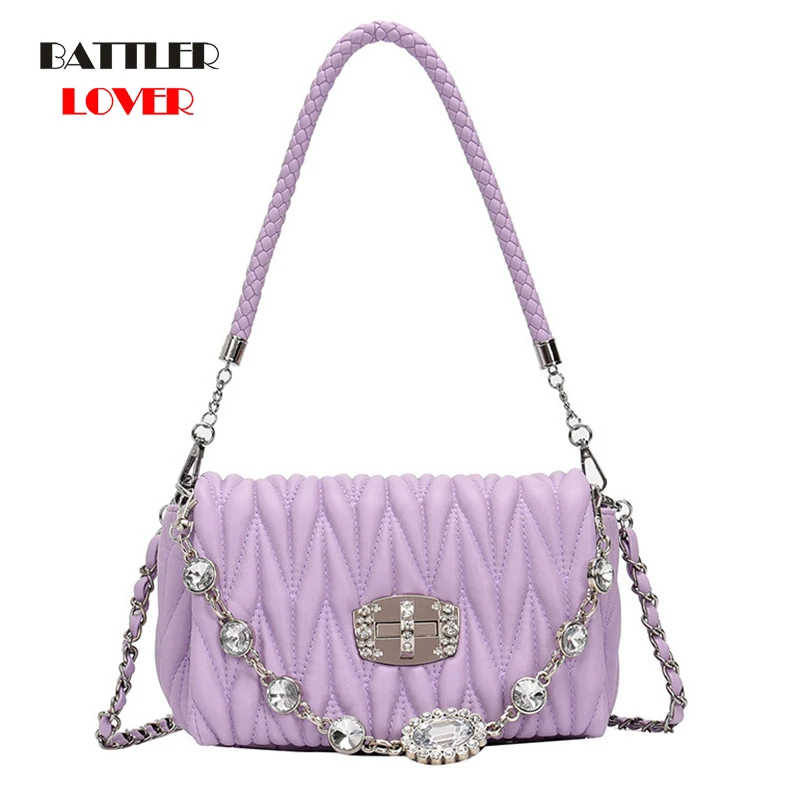 Women Flip Square Bag Designer Handbag Diamond Lock Pearl Chain Messenger Bag for Lady 2020 New High Quality PU Leather