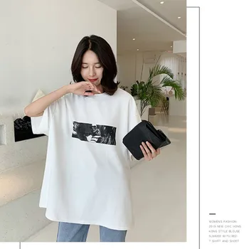 

short sleeve shirt women Casual Loose O-Neck white black 2020 spring summer new T-shirt fashion Print tops women clothing