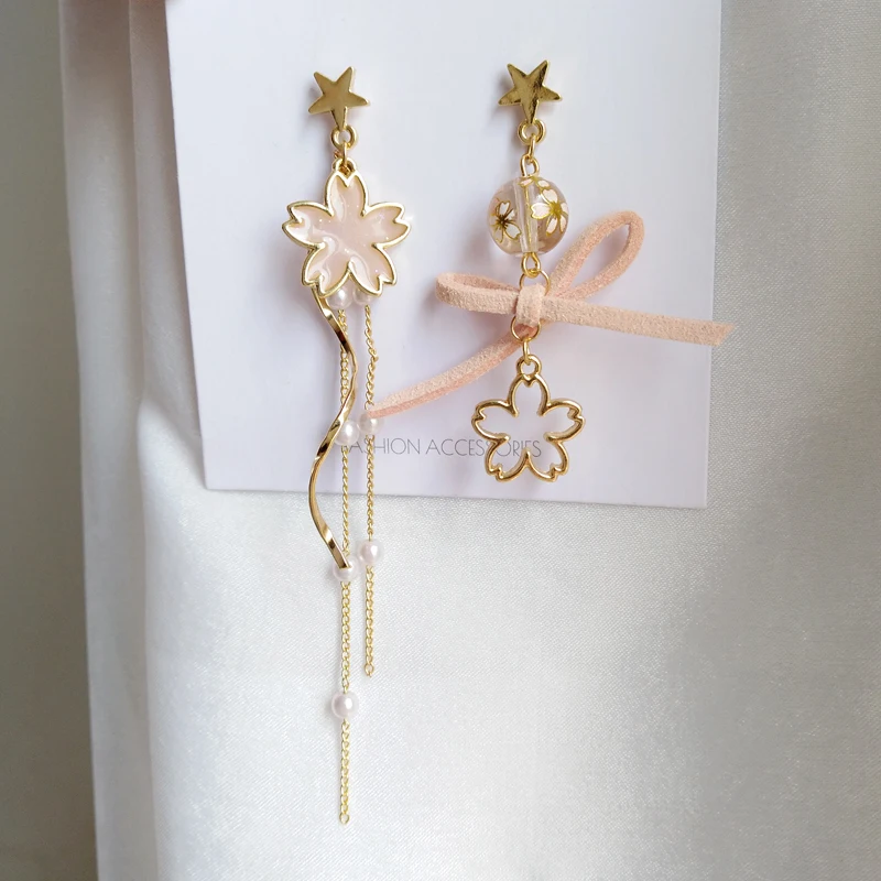 Модные красивые серьги женские креативные асимметричные с бантом и цветами