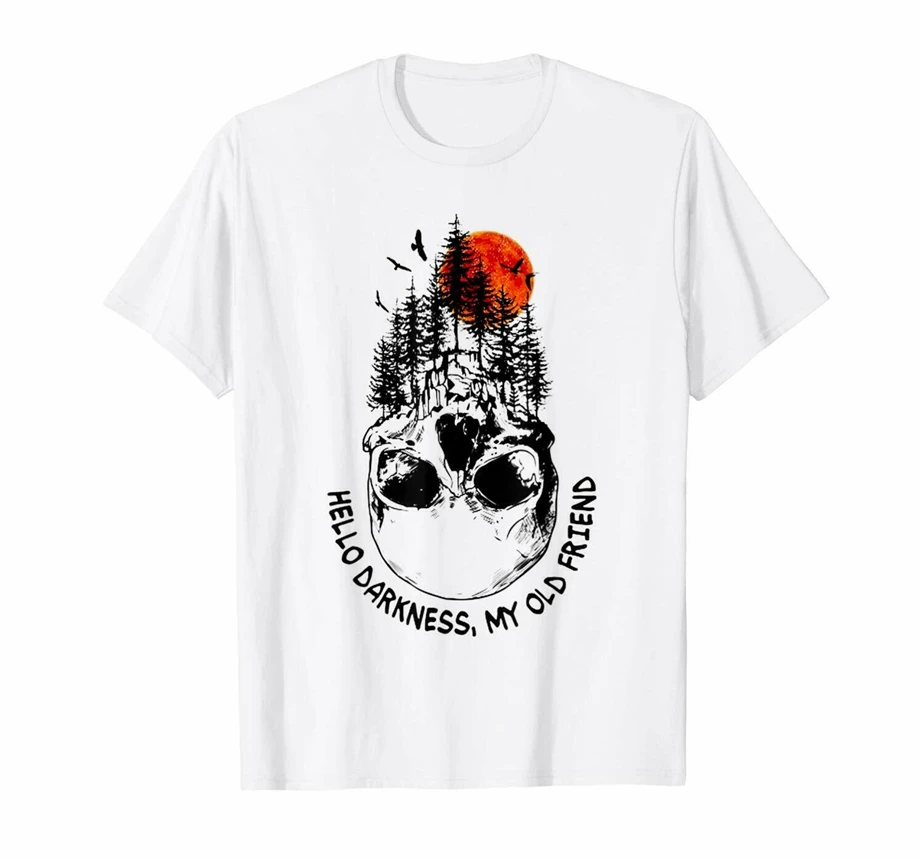 Привет тьма мой старый друг Ветеран череп унисекс белая футболка Streetwear Уличная