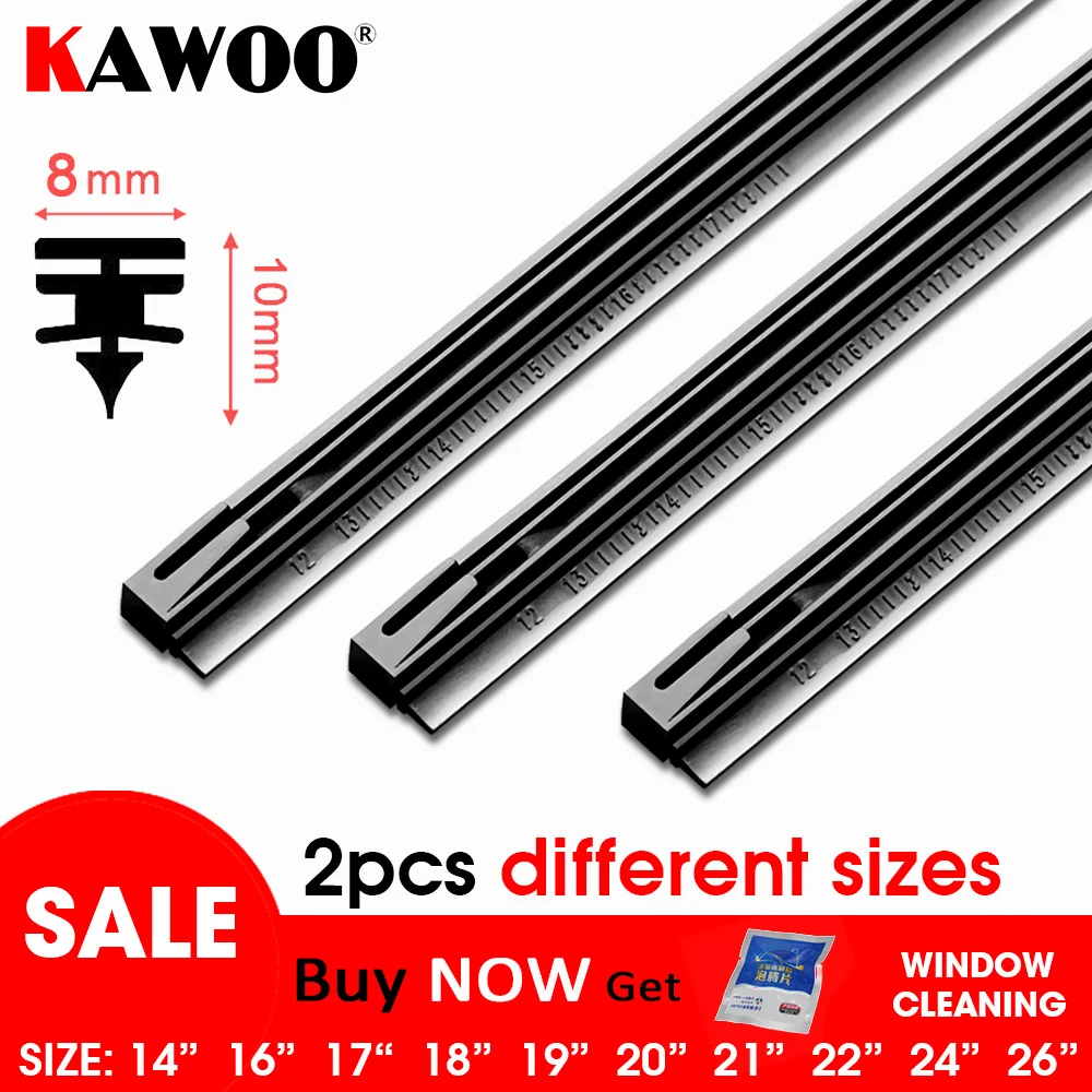 2pcs Different Sizes Car Windscreen Wiper Blade Insert Natural Rubber Strip 8mm 14"16"17"18"19