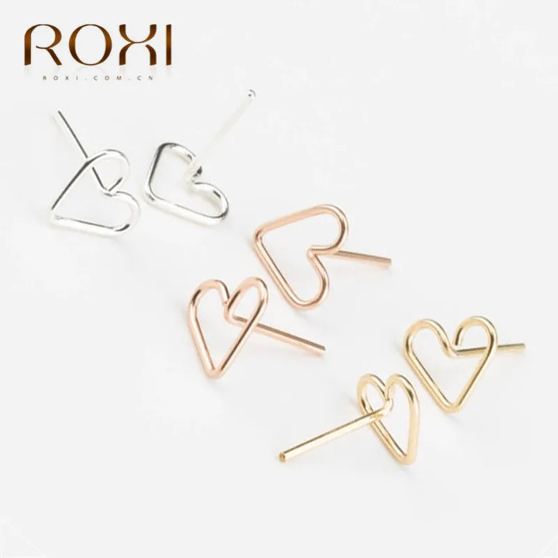 Серьги ROXI из стерлингового серебра 925 пробы, Простые полые серьги-гвоздики в форме сердца для женщин и девочек, корейские ювелирные изделия, серьги для свадебной вечеринки, новинка года