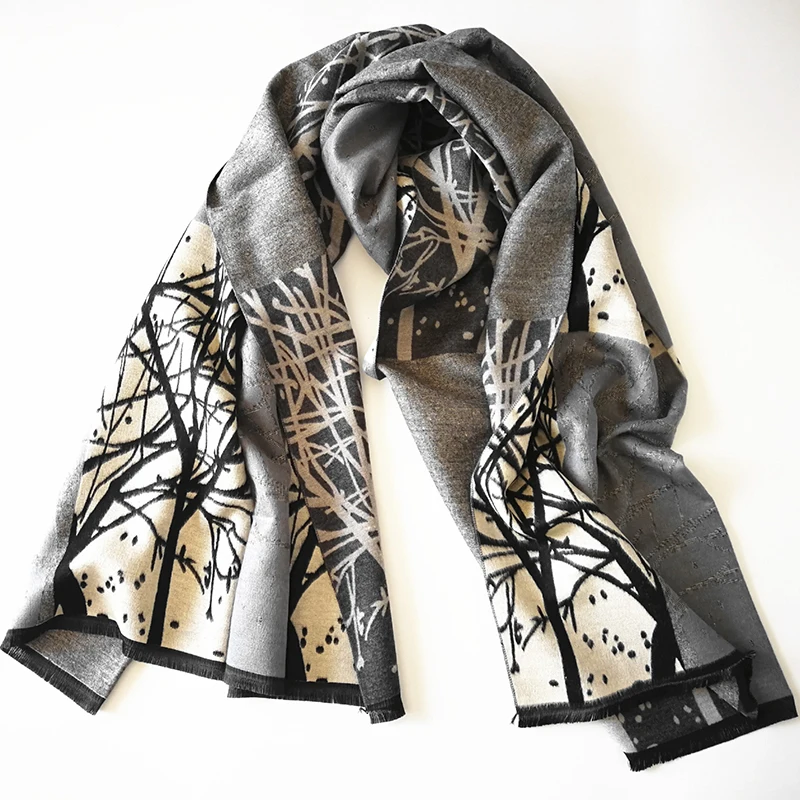

LZJN Original 190*65CM Autumn Winter Fashion Scarves Cashmere Double-sided Two-color Long Tassel Scarf Neck Warmer Pashmina