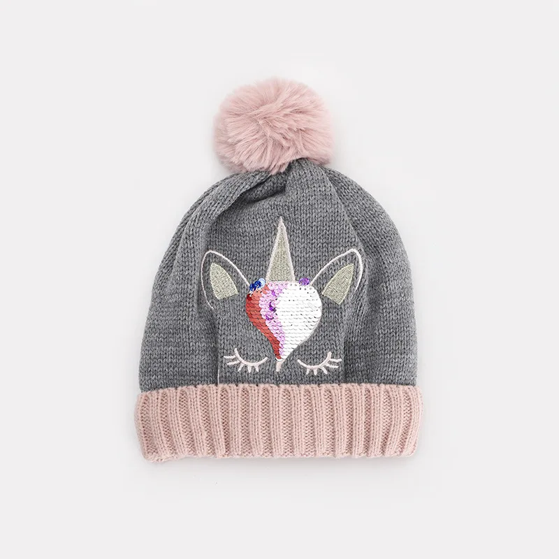 Unicorn Sequin Knitted Wool Beanie Hat