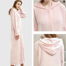 Женский халат с капюшоном фланелевый Халат женский на молнии соединенный домашний сервис Длинные теплые пижамы Ночная рубашка Свадебное платье невесты