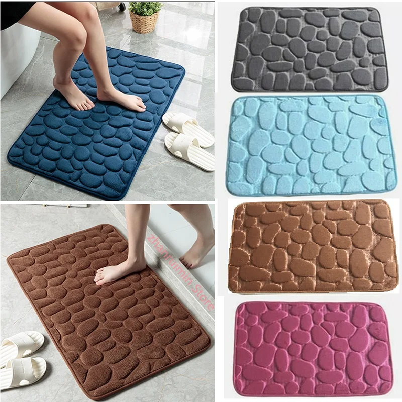 Floor Mat Bathroom Mat Bathroom Floor Mat Bath Mat Anti Slip Mat Cobblestone Carpet Simple Flannel Anti Slip Particles Backing Suitable For Bedroom Bathroom Balcony Mats