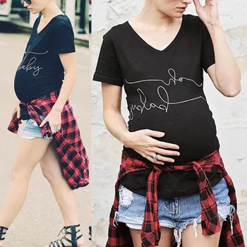 

Pregnancy Shirt Women Loose Maternity Letter Print Blouse Short Sleeve Tops Photography Props Zwangerschaps Kleding Plus Size