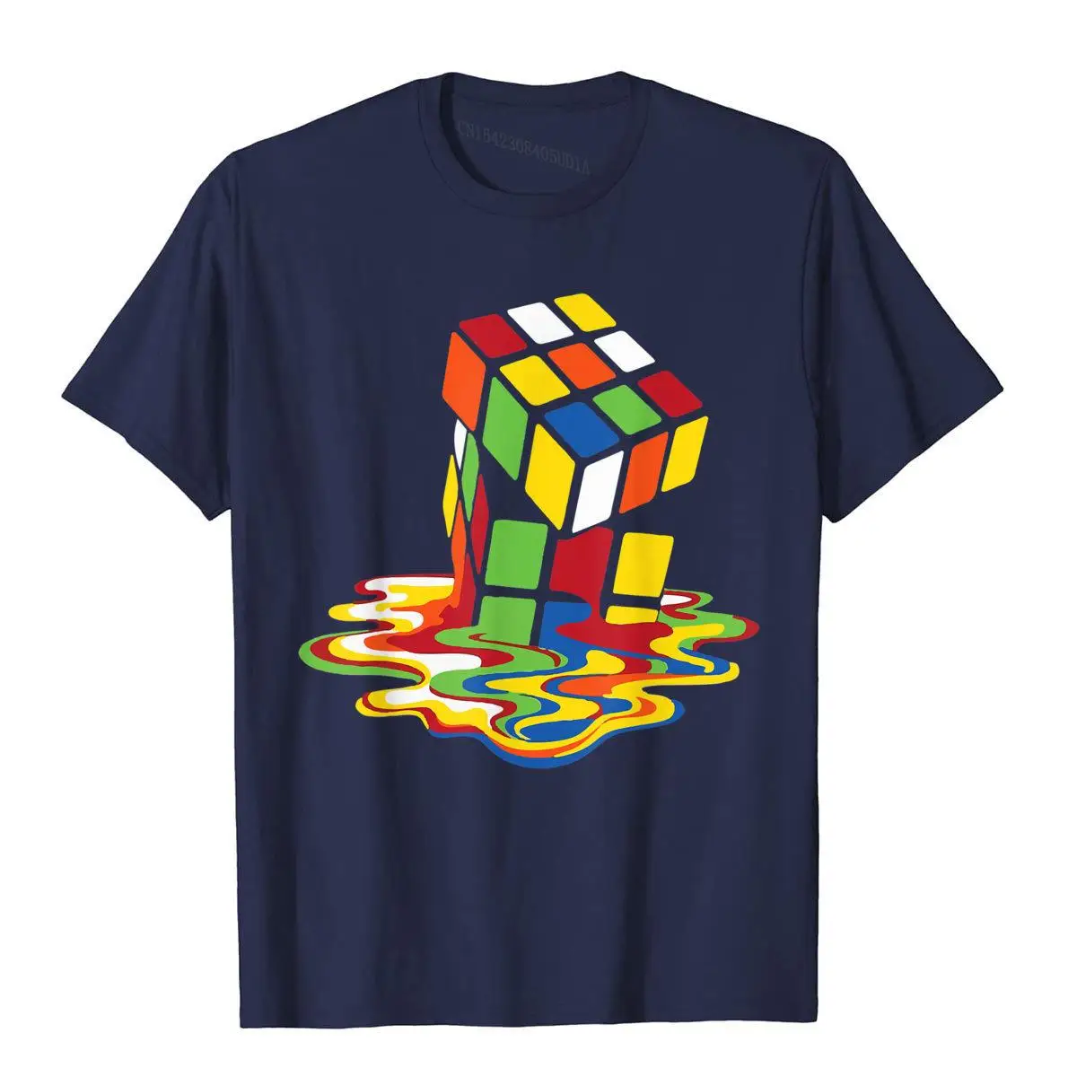 Awesome Graphic Melting Rubik Rubix Rubics Cube Funny Tee T-Shirt__B6016navy