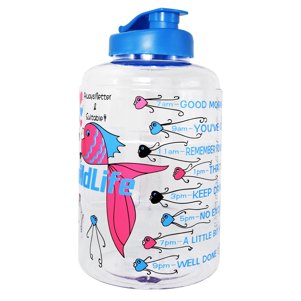 Dream Fish Bottle QuiFit пластик большой ёмкость 128 унц. 64 32 1 галлон бутылка для воды с красочным ремешком BPA бесплатно фитнес питьевой открытый - Цвет: Dream Fish Bottle