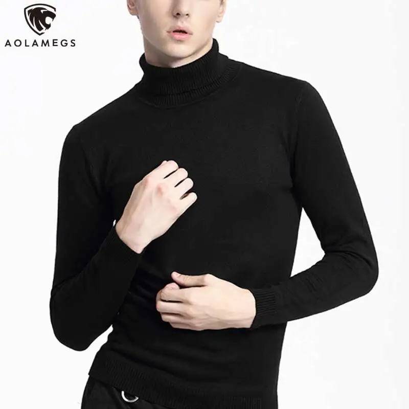 

Aolamegs Sweater Men Solid Color Turtleneck Sweater Men Multi-color Optional Casual Style Advanced Soft Knitted Bottoming Tops