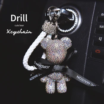 

Cartoon Diamond Car Keychain Cute Bear Crystal Key Chain Ring Pendant Decoration For Tesla Model 3 Model X S Car Accessories