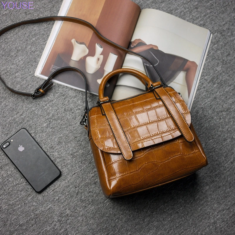 

New Style Korean Style WOMEN'S Leather Bags Wholesale Handbag Cowhide Messenger Bag Oil Wax Leather Bag a Generation of Fat 661