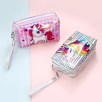 

Unicorn Hologram Leather Women Makeup Bag Waterproof Purse Small Clutch Handbag Travel Makeup Cosmetic Toiletry Zip Bag Pouch