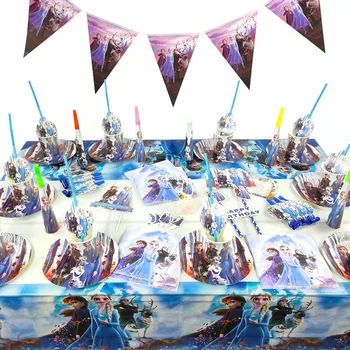 

Frozen 2 Party Supplies themes Original Frozen Party Paper Straw Plates Cups Girls toys Elsa Anna Birthday Decor Party for kids