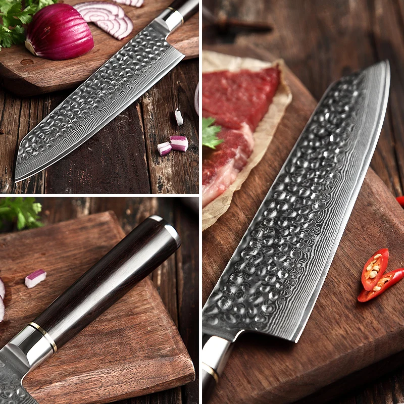 HEZHEN 8,5 ''в гьюто нож VG 10 Дамасская сталь Newarrive кухонный поварской нож марки Santoku ножи с высококачественной черной ручкой