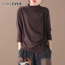 CHICEVER Корейская футболка Оригинальная для женщин стоячий воротник с длинным рукавом Большие размеры повседневные футболки женские модная новая одежда