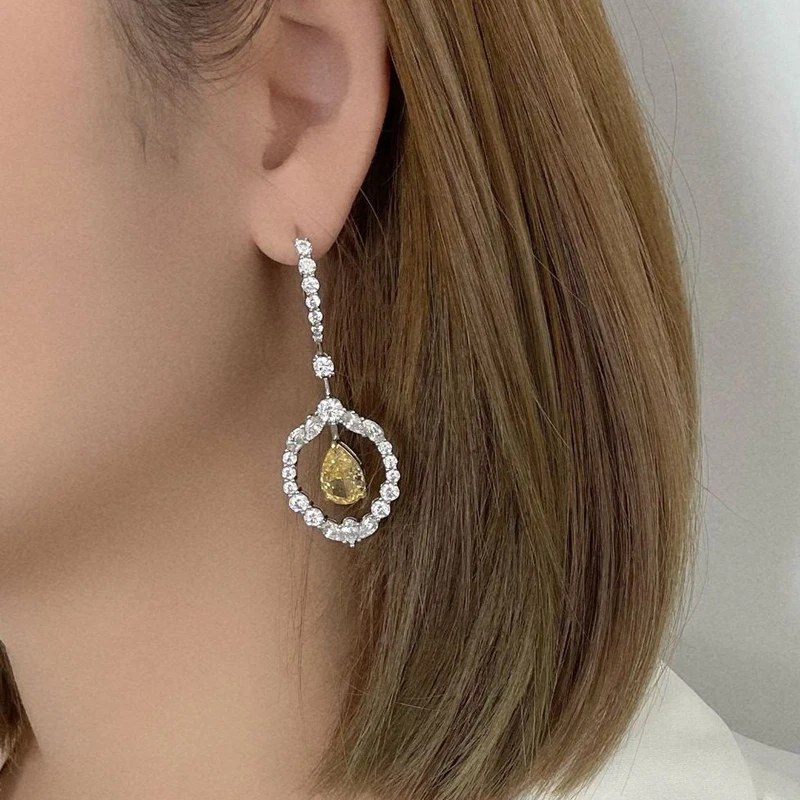 OEVAS 100% 925 Sterling Silver 8*12mm Water Drop Yellow High Carbon Diamond Drop Earrings For Women Sparking Party Fine Jewelry