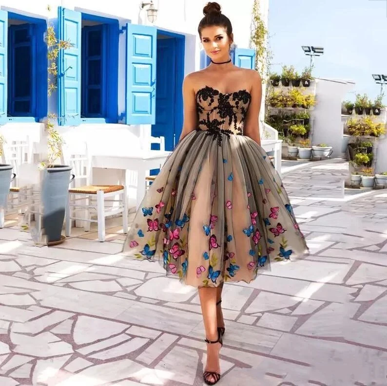 Cheap Butterfly Dress Midi Cusotm Made Robe de