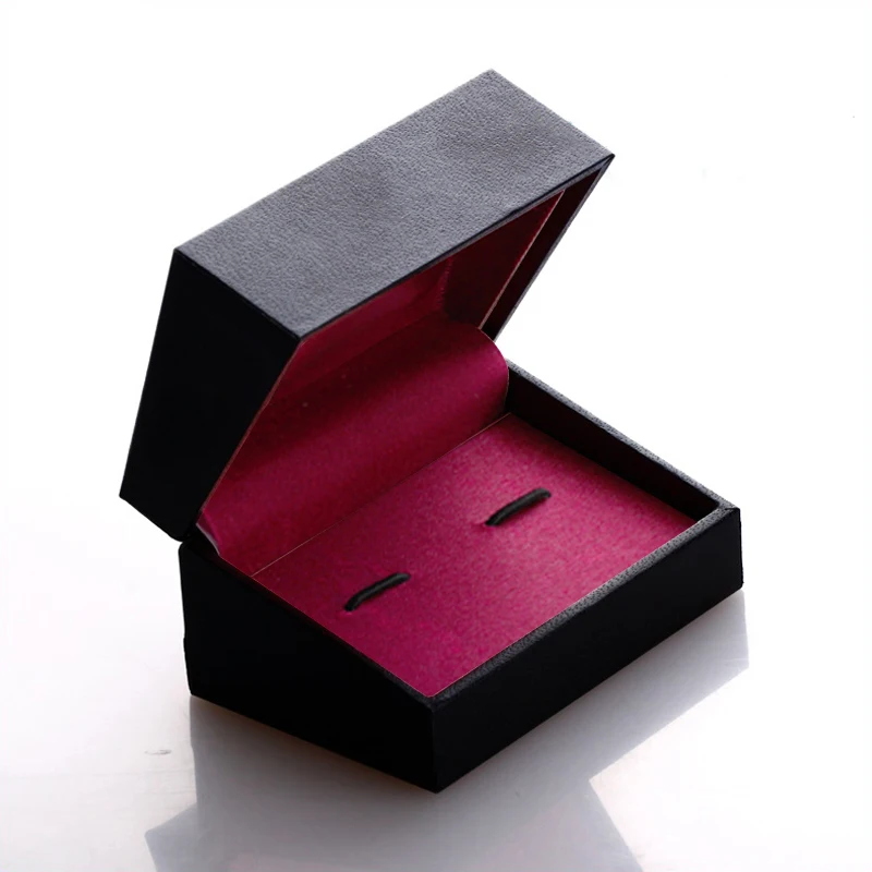 

Men High Quality Plastic black Rectangle inner purple cufflinks box for mens gift