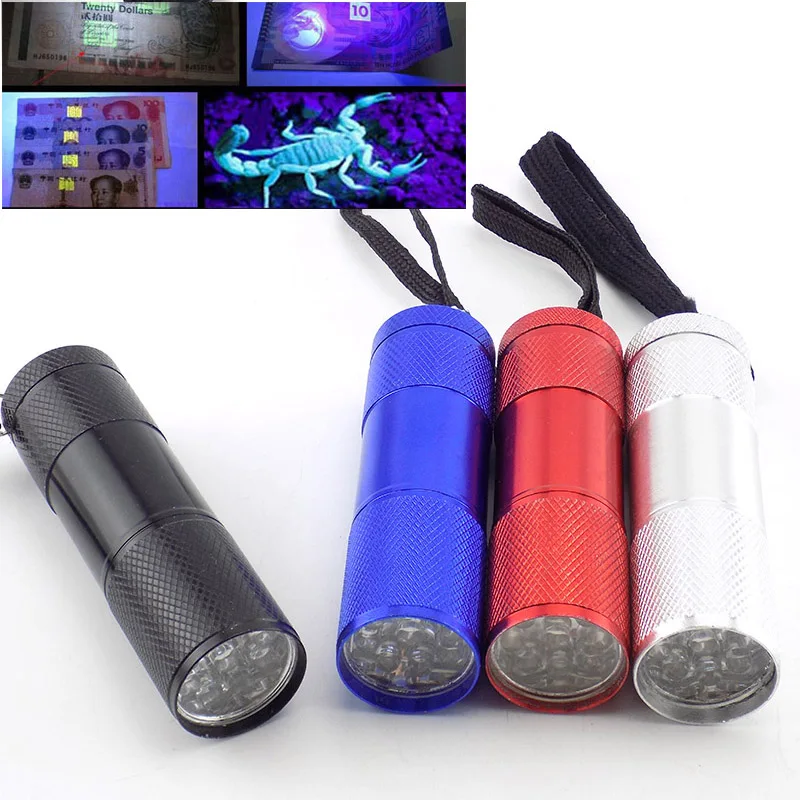 9 LED UV Ultraviolet Flashlight lamp Purple color blacklight Ultra Violet Flash Torch Light linterna AAA For Money detection | Лампы и