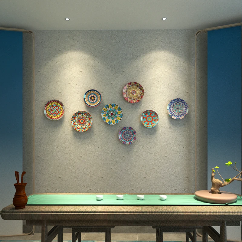 Bohemian Style Ceramic Decorative Plate, Living Room Decoration, Background Wall Hanging Plate 3