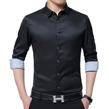 BROWON Men Shirt Business Autumn Stretch Shirt Men Cardigan Long-sleeved Turn-down Collar Social Shirt Solid Wedding Shirt