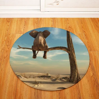 

80*80cm Round Land Pad Rug Elephant Series Printing Carpet Home Bedroom Office Chair Carpets Decoration Non-slip Doormat