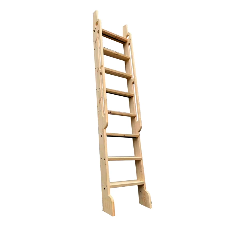 Unfinished Rolling Library Wooden Step Ladder with Glab Handle,Height 87