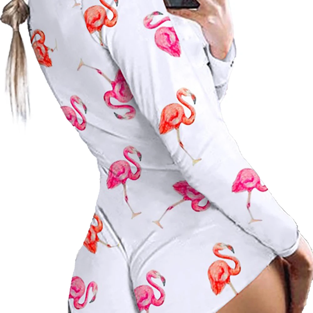 Ladies Pajamas Jumpsuit Women Bodysuit Long Sleeve Deep V Neck Bodycon Stretch Leotard Button Short Romper