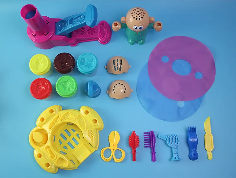 Douyin Celebrity Style Colored Clay Crazy Wood Barber 3D Plasticene Tool Mould Set Children Play House Toys