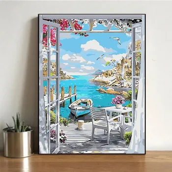 

Painting Coloring Kit Numbers Picture Canvas Oil Paintings Landscape Pattern for Home Holiday DIY Coloring Crafts Kits #LR2