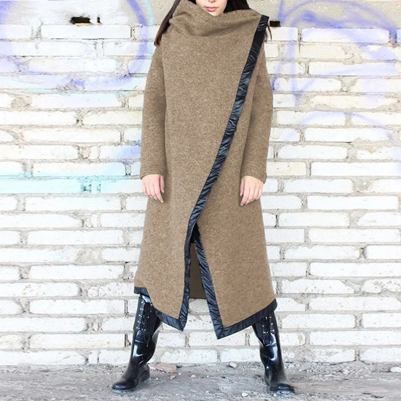 Зимние шерстяные пальто размера плюс, ZANZEA, женская зимняя верхняя одежда с длинным рукавом, куртки на пуговицах, куртки с высоким воротом - Цвет: Khaki