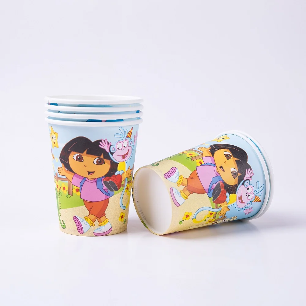 Dora Birthday Party Decoration Kids Girl Balloon Straw Napkin Cup Plate Disposable Tableware Set Balloon Birthday Party Supplies 