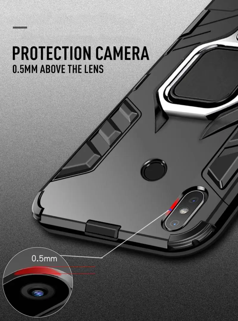 For Xiaomi Redmi Note 7 Plastic Shockproof Back Case Ring Holder Grip Holder Phone Case  Armor Bumper Phone Cover New best phone cases for xiaomi