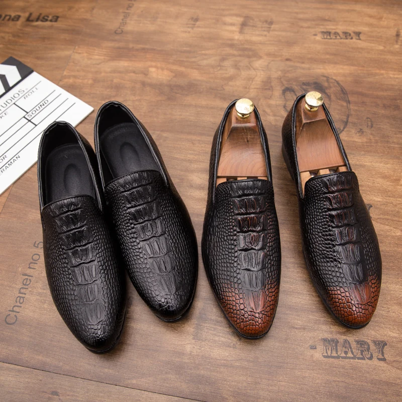 New Crocodile Vintage Fashion Men Shoes Formal Dress Casual Leather Shoes Business Wedding Loafers Designer Brogue Office Shoes - Image 5