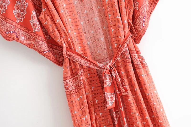 Богемный Вдохновленный кимоно Дикая роза пыльное бирюзовое Кимоно длинное праздник boho blusebelt вязанный Топ Женская пляжная туника блузка рубашка