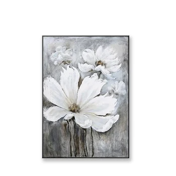 

Beautiful white big flowers for wedding wall decoration Handmade canvas abstarct oil painting artwork poster for living room