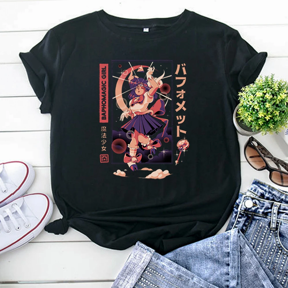 T-Shirts Baphomagic Girl Japanese Fantasy Girl Anime T Shirt For Women Harajuku Hip Hop Womens Tshirts Funny Casual Woman Shirts
