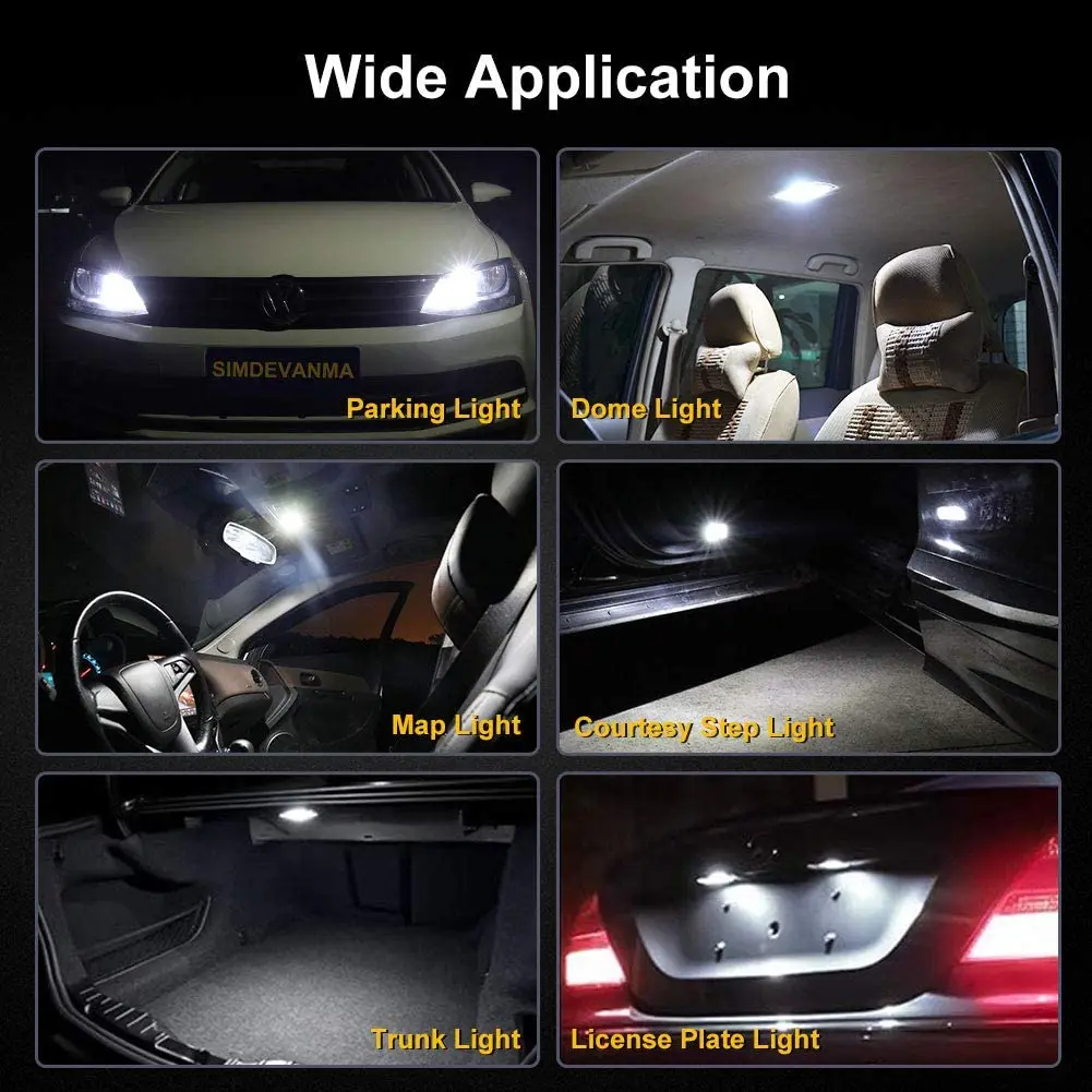 YHKOMS 194 W5W LED T10 LED Bulbs For Parking Position Lights Interior Map Lights 12V White Auto Lamp 6000K