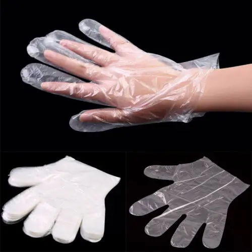 L 100x Food Cleaning Catering Plastic Disposable Polythene Clear Safe Gloves 