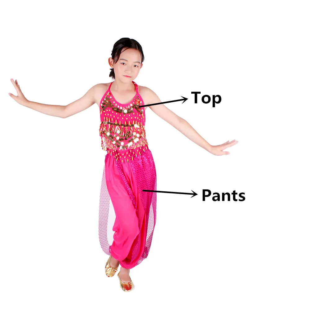 Костюмы для танца живота, для детей, для восточных танцев, для девочек, для танца живота, индийский комплект для танца живота, одежда для танца живота, для детей, индийский, 6 цветов - Color: Rose Red 2pcs