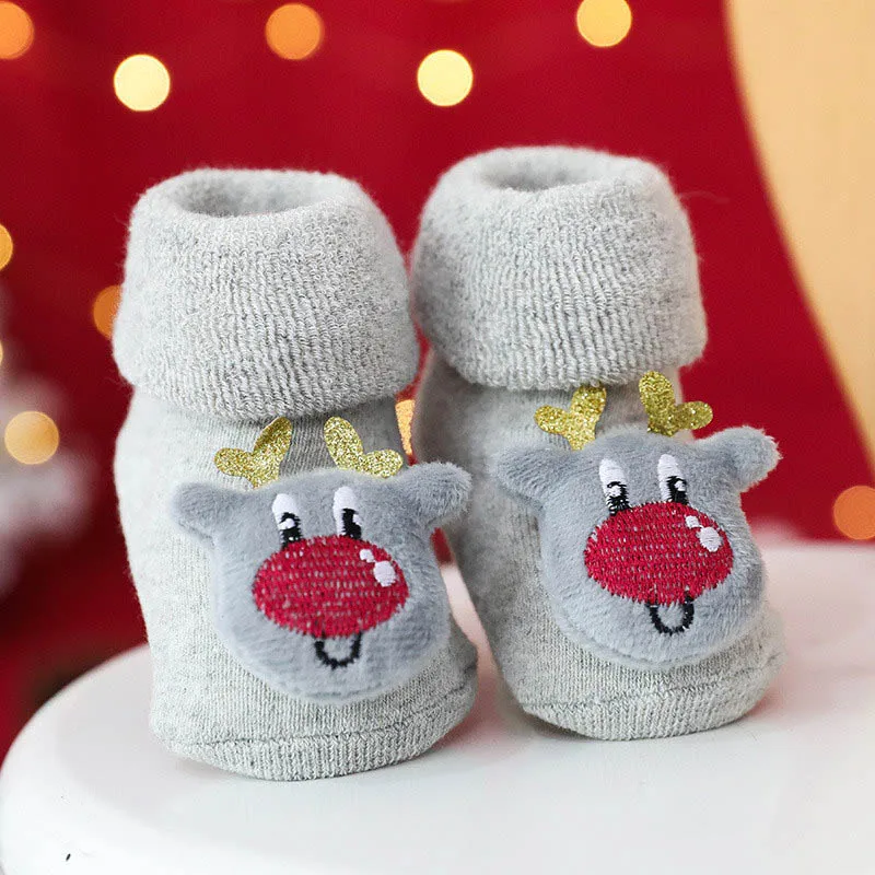 Winter New Children's Socks Woolen Ring Thickened Turn Mouth Cartoon Newborn To 3 Years Old Baby Socks Doll Christmas Baby